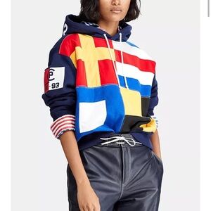 Rare Polo Ralph Lauren Multicolor Signal Patchwork Hoodie retro